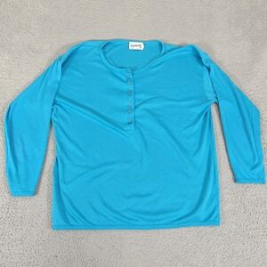 EnChante Shirt Womens Large Henley Long Sleeve Button Up Made in USA Lightweight
